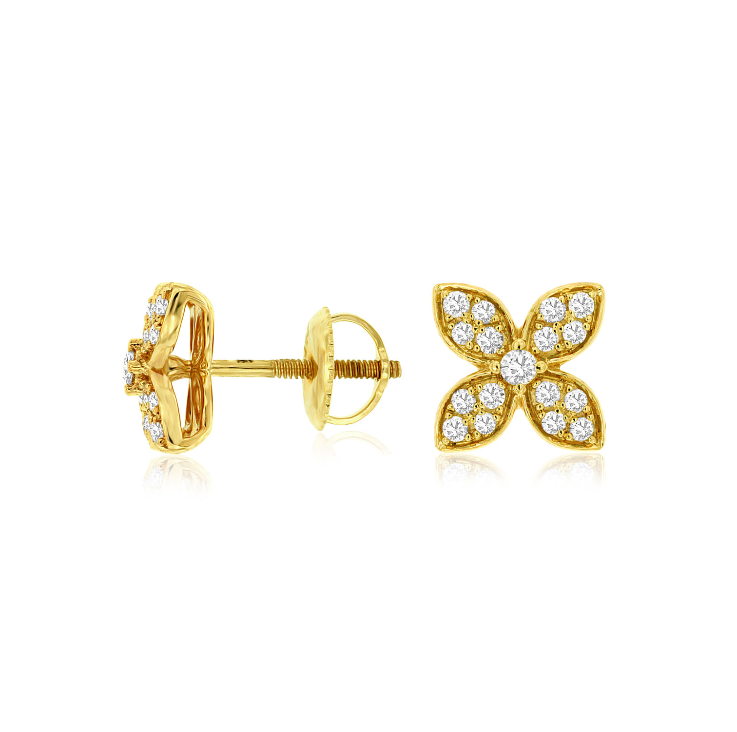 Sabel Collection Yellow Gold Diamond Floral Stud Earrings
